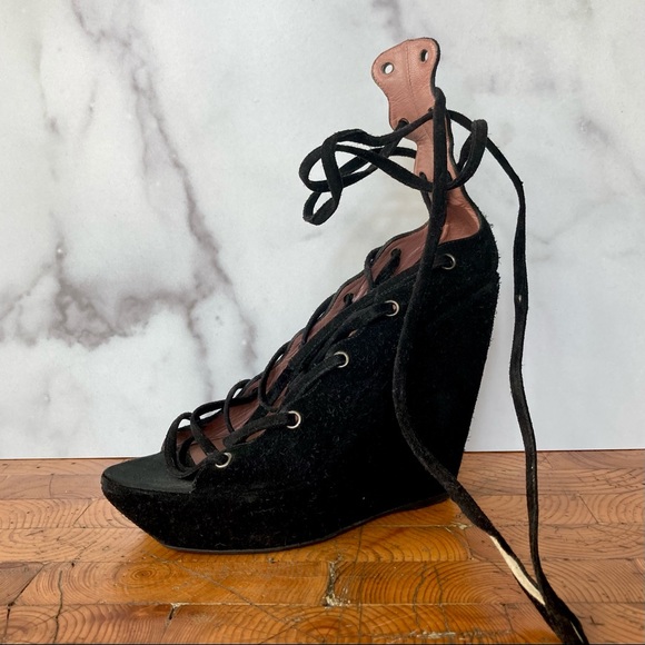 Vintage Black Suede Alaia Corset Laced Platforms - Picture 4 of 11